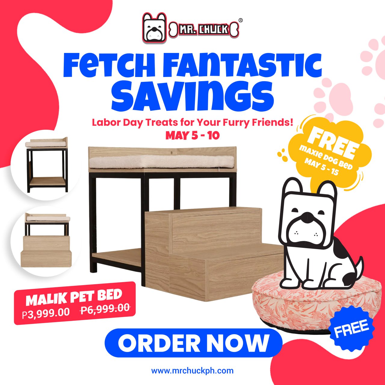 [FREE Maxie Dog Bed] MALIK Pet Bed with Steps | Fetch Fantastic Savings Mr. Chuck Pet Store
